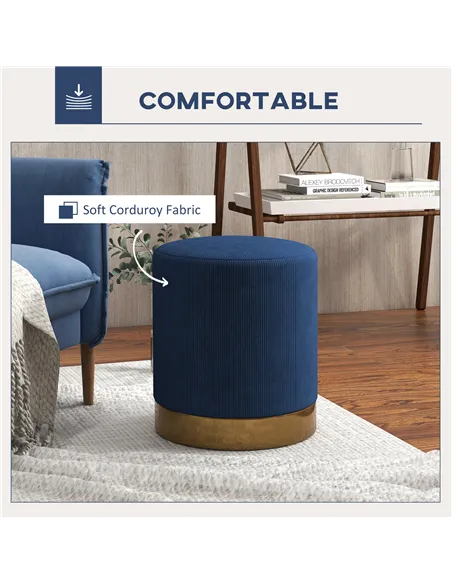 HOMCOM Soft Padded Corduroy Footstool - Dark Blue