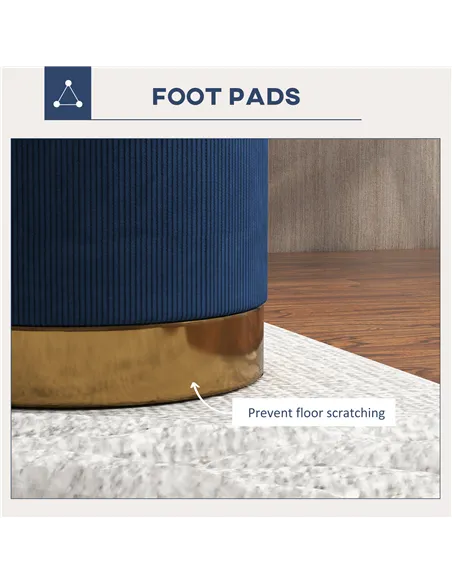 HOMCOM Soft Padded Corduroy Footstool - Dark Blue