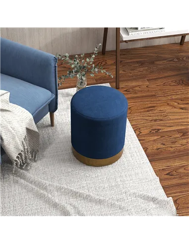 HOMCOM Soft Padded Corduroy Footstool - Dark Blue