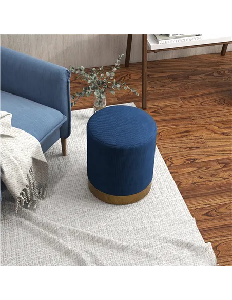 HOMCOM Soft Padded Corduroy Footstool - Dark Blue