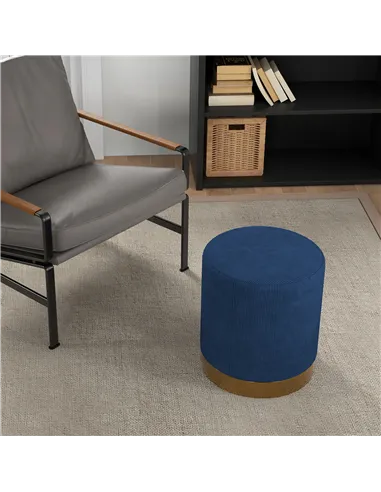 HOMCOM Soft Padded Corduroy Footstool - Dark Blue