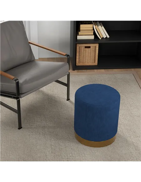 HOMCOM Soft Padded Corduroy Footstool - Dark Blue