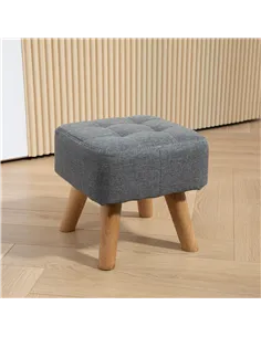 HOMCOM Linen-Look Square Padded Footstool - Grey 2