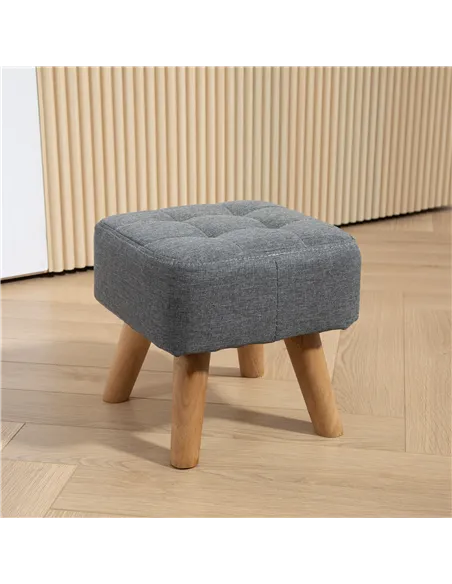 HOMCOM Linen-Look Square Padded Footstool - Grey