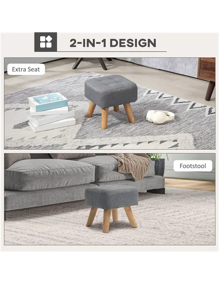 HOMCOM Linen-Look Square Padded Footstool - Grey