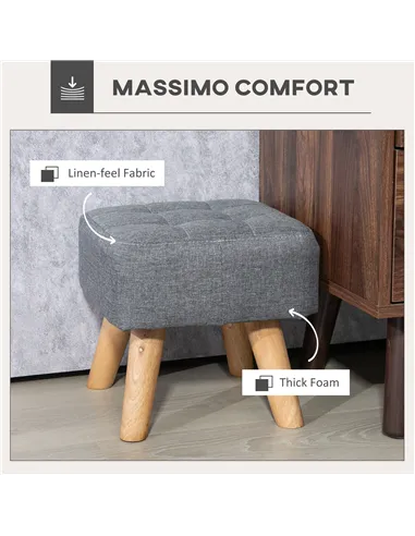 HOMCOM Linen-Look Square Padded Footstool - Grey