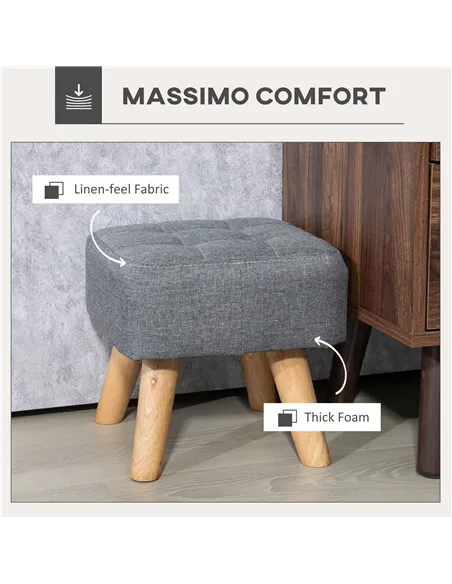 HOMCOM Linen-Look Square Padded Footstool - Grey