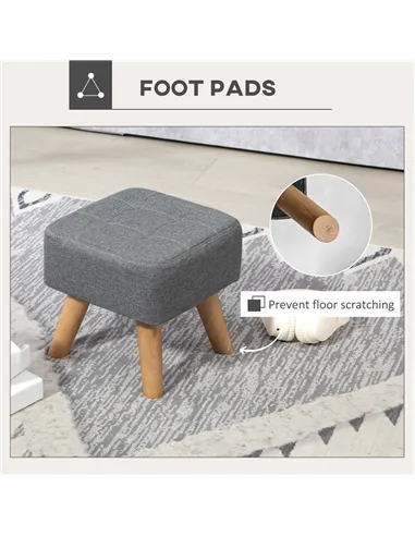 HOMCOM Linen-Look Square Padded Footstool - Grey