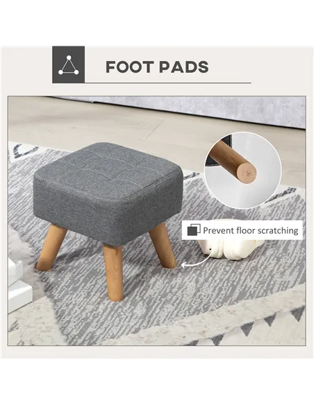 HOMCOM Linen-Look Square Padded Footstool - Grey