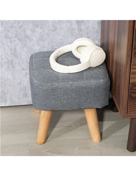 HOMCOM Linen-Look Square Padded Footstool - Grey