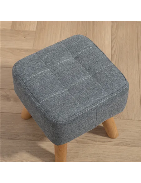 HOMCOM Linen-Look Square Padded Footstool - Grey