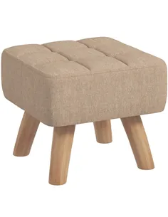 HOMCOM Linen-Look Square Padded Footstool - Brown