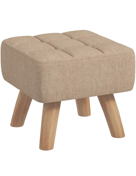 HOMCOM Linen-Look Square Padded Footstool - Brown