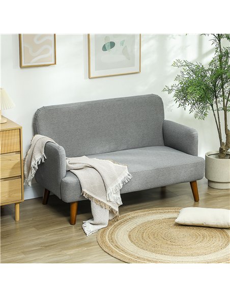 HOMCOM Velvet Feel Fabric 2 Seater Sofa, Small Sofa Loveseat with 21cm Thick Padding and Wood Legs, Grey