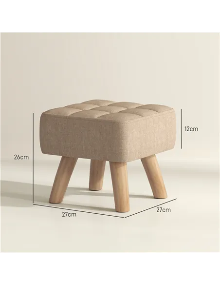 HOMCOM Linen-Look Square Padded Footstool - Brown