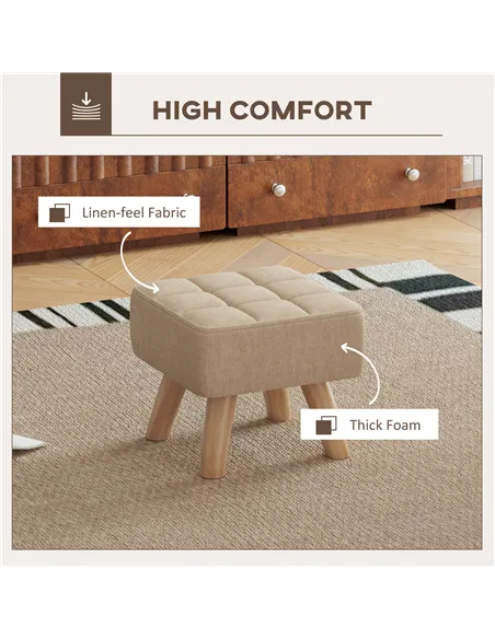 HOMCOM Linen-Look Square Padded Footstool - Brown
