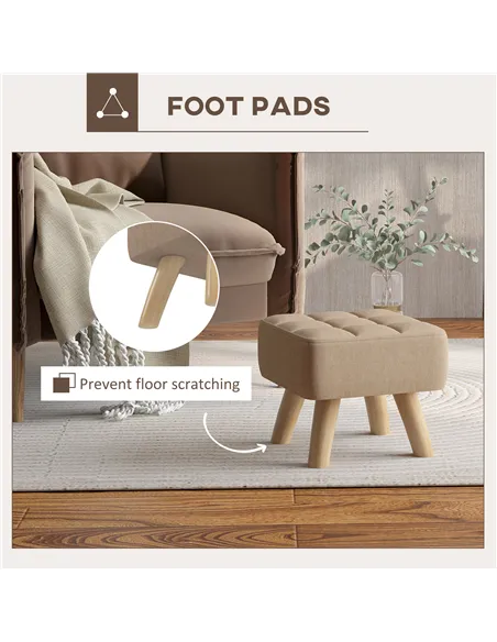 HOMCOM Linen-Look Square Padded Footstool - Brown
