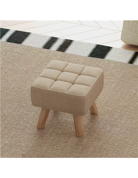 HOMCOM Linen-Look Square Padded Footstool - Brown