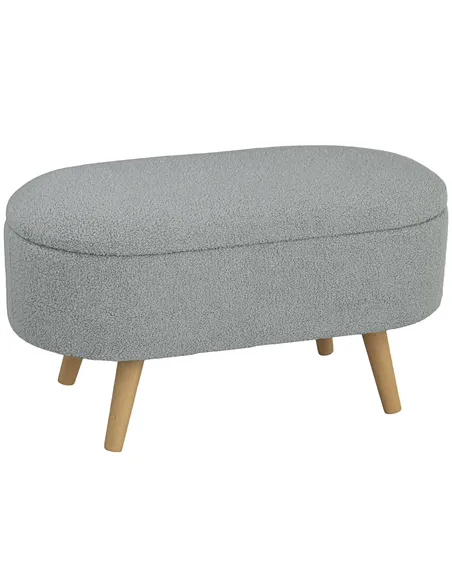 HOMCOM Teddy Fleece Storage Ottoman - Grey