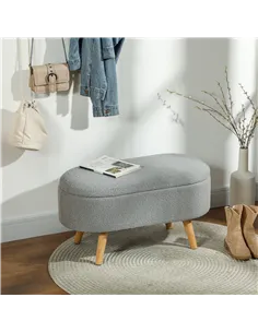HOMCOM Teddy Fleece Storage Ottoman - Grey 2
