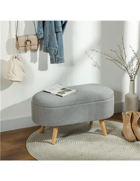 HOMCOM Teddy Fleece Storage Ottoman - Grey
