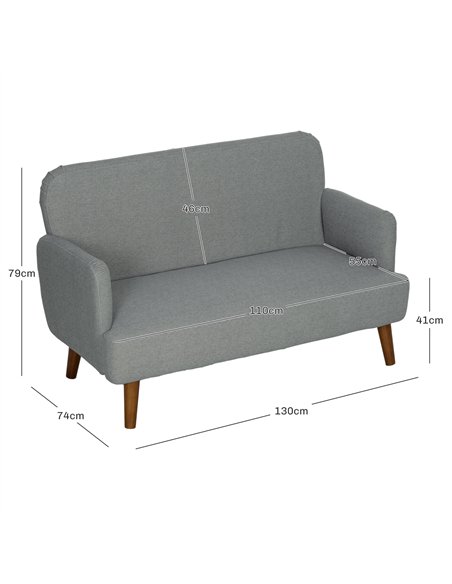 HOMCOM Velvet Feel Fabric 2 Seater Sofa, Small Sofa Loveseat with 21cm Thick Padding and Wood Legs, Grey