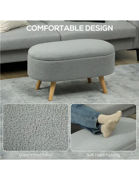 HOMCOM Teddy Fleece Storage Ottoman - Grey