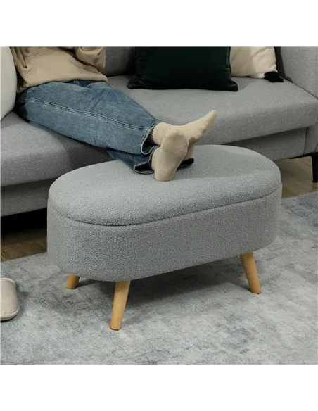 HOMCOM Teddy Fleece Storage Ottoman - Grey