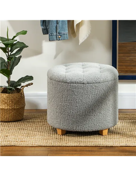 HOMCOM 40.5L Teddy Fleece Storage Ottoman - Grey