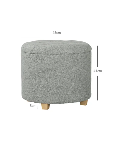 HOMCOM 40.5L Teddy Fleece Storage Ottoman - Grey