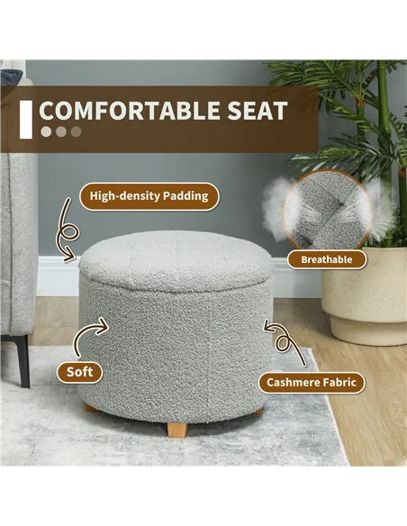 HOMCOM 40.5L Teddy Fleece Storage Ottoman - Grey