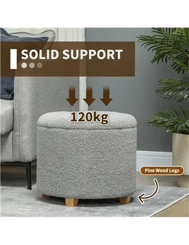 HOMCOM 40.5L Teddy Fleece Storage Ottoman - Grey