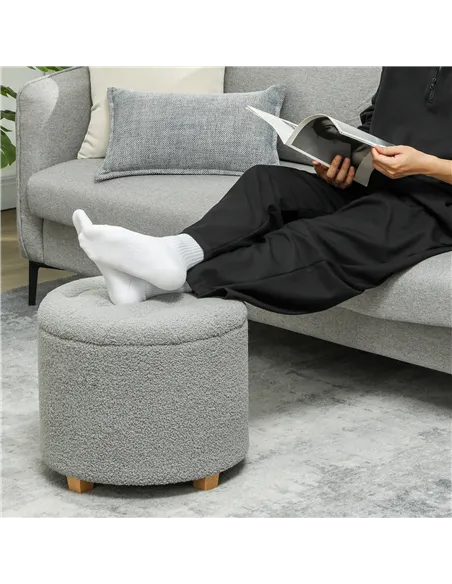 HOMCOM 40.5L Teddy Fleece Storage Ottoman - Grey