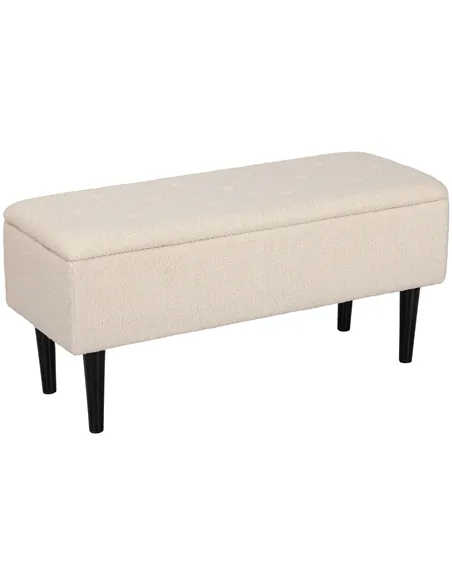 HOMCOM 47L Teddy Fleece Storage Ottoman - Cream