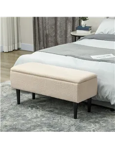 HOMCOM 47L Teddy Fleece Storage Ottoman - Cream 2