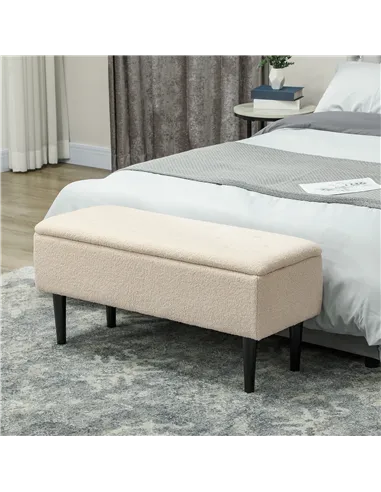 HOMCOM 47L Teddy Fleece Storage Ottoman - Cream