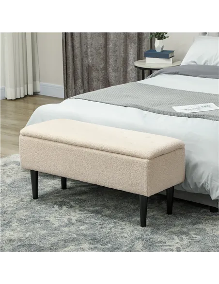 HOMCOM 47L Teddy Fleece Storage Ottoman - Cream