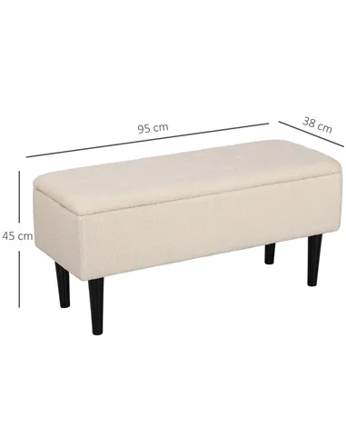 HOMCOM 47L Teddy Fleece Storage Ottoman - Cream