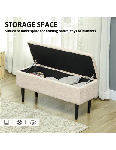 HOMCOM 47L Teddy Fleece Storage Ottoman - Cream