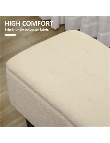 HOMCOM 47L Teddy Fleece Storage Ottoman - Cream