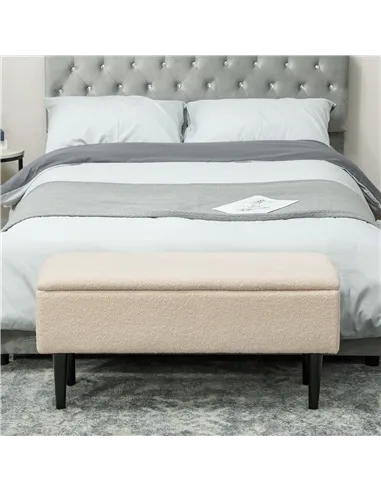 HOMCOM 47L Teddy Fleece Storage Ottoman - Cream