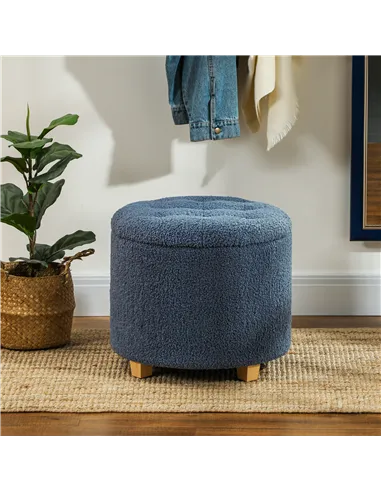 HOMCOM 40.5L Teddy Fleece Storage Ottoman - Blue