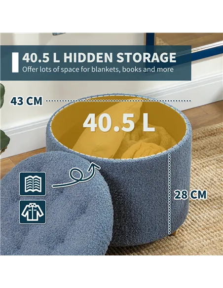 HOMCOM 40.5L Teddy Fleece Storage Ottoman - Blue