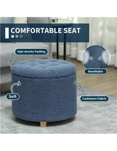 HOMCOM 40.5L Teddy Fleece Storage Ottoman - Blue