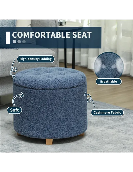 HOMCOM 40.5L Teddy Fleece Storage Ottoman - Blue