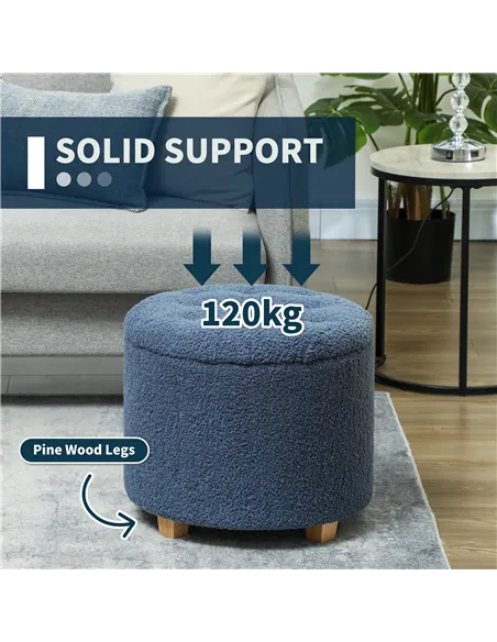 HOMCOM 40.5L Teddy Fleece Storage Ottoman - Blue