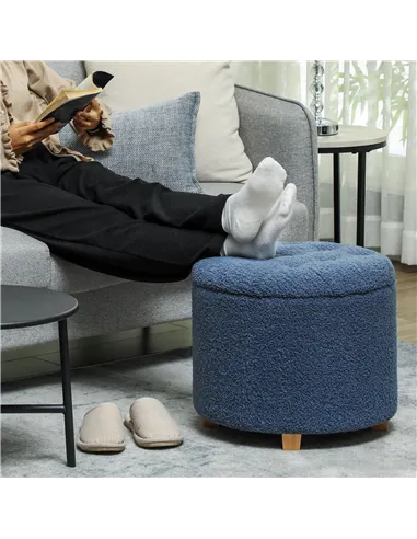 HOMCOM 40.5L Teddy Fleece Storage Ottoman - Blue