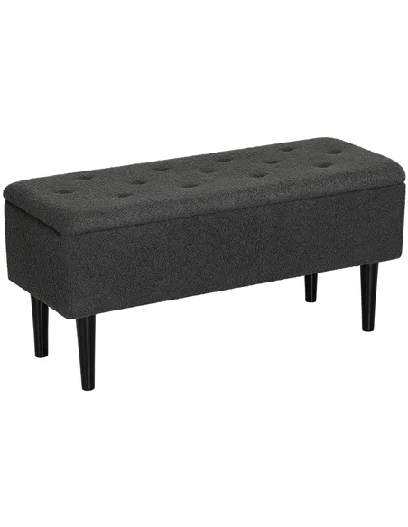 HOMCOM 47L Teddy Fleece Storage Ottoman - Dark Grey