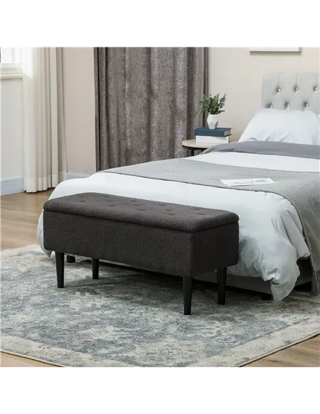 HOMCOM 47L Teddy Fleece Storage Ottoman - Dark Grey