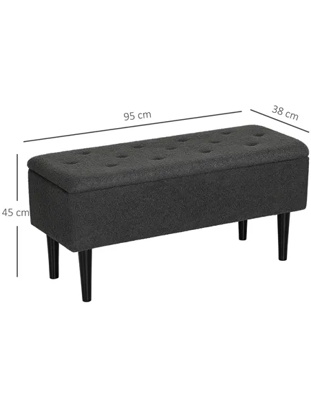 HOMCOM 47L Teddy Fleece Storage Ottoman - Dark Grey